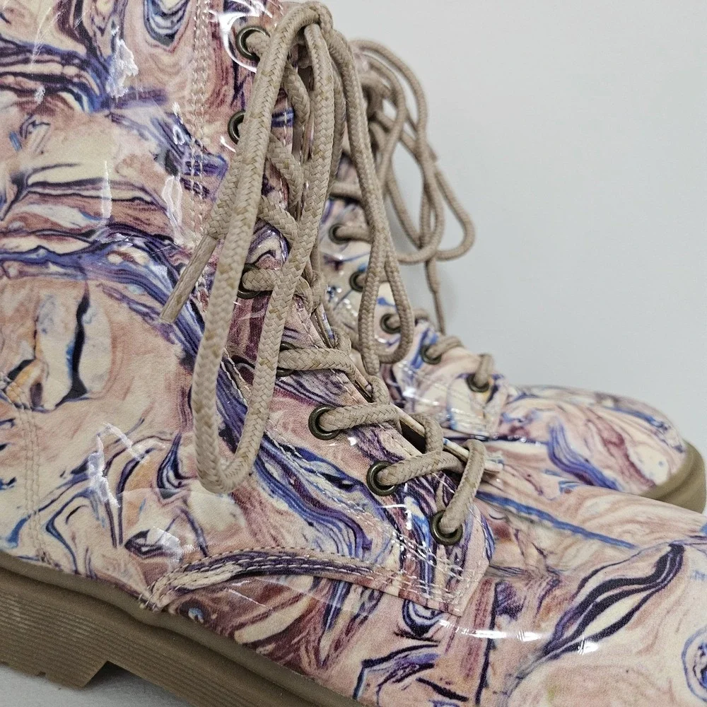 Madden Girl Purple Marble Combat Boots‎ Girls Sz 4.5 Lace-up Grunge Punk Chunky